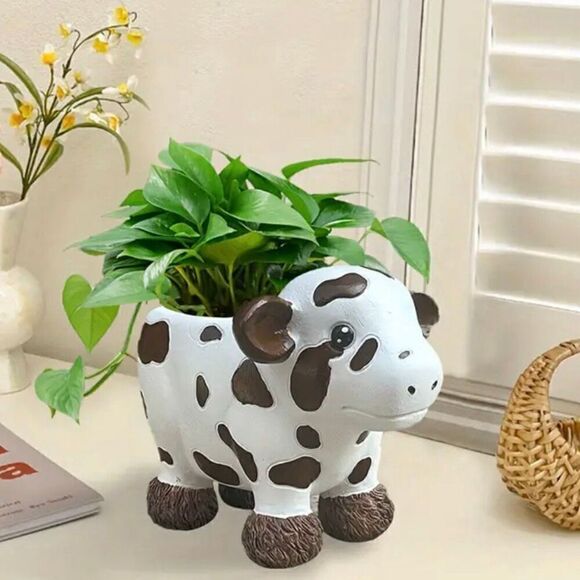 Rustic Western Resin Cow Succulent Planter Indoor Outdoor Decorative Flower Pot - Picture 1 of 7